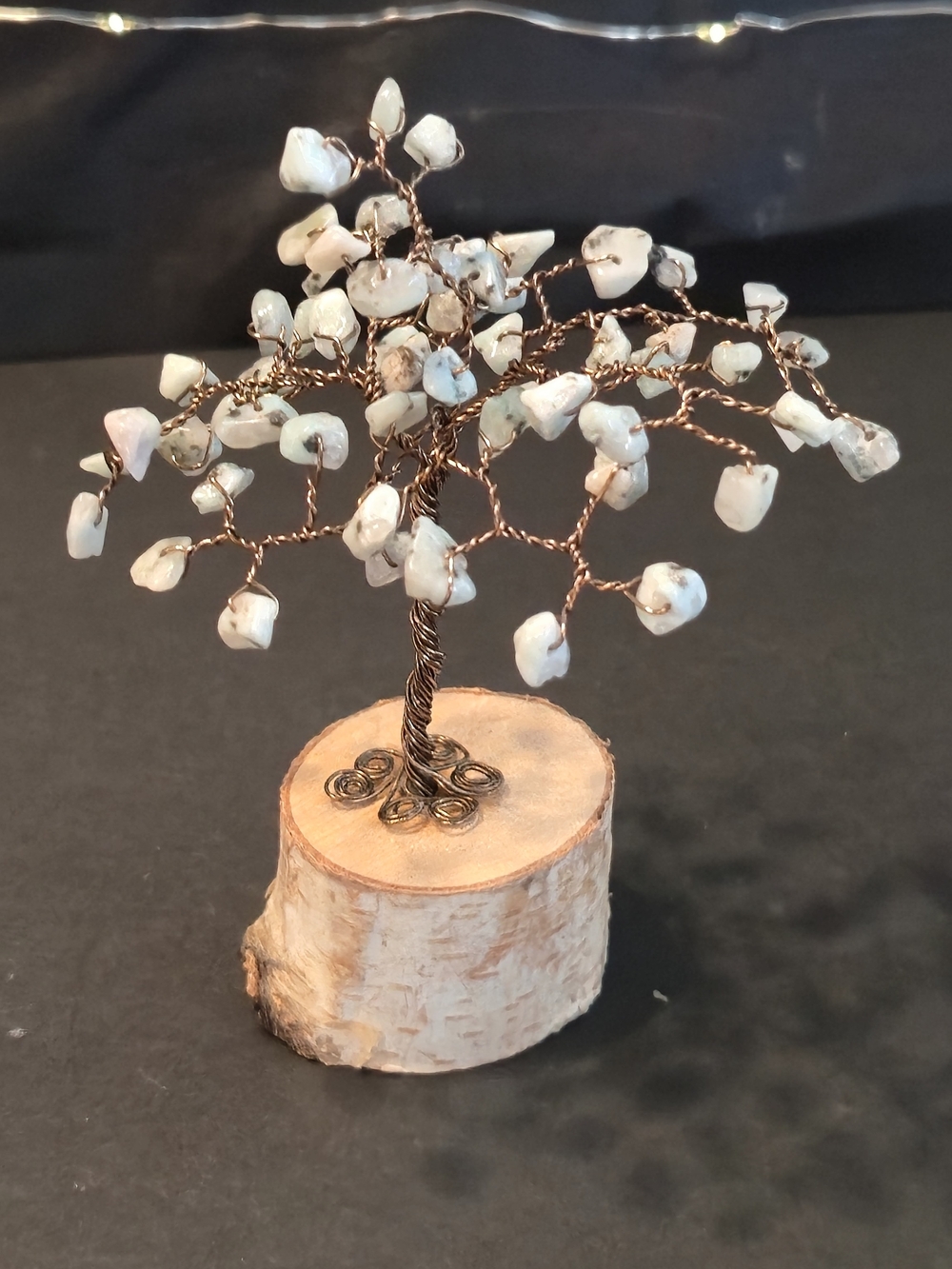 🌳 Handmade Natural Stone Chip Wire Tree Mini Decor Birch Wood Base OOAK